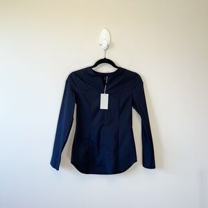 COS Half Zip Navy Blouse Cotton Blend Minimalist Quiet Luxury Womens Size 2 NWTs